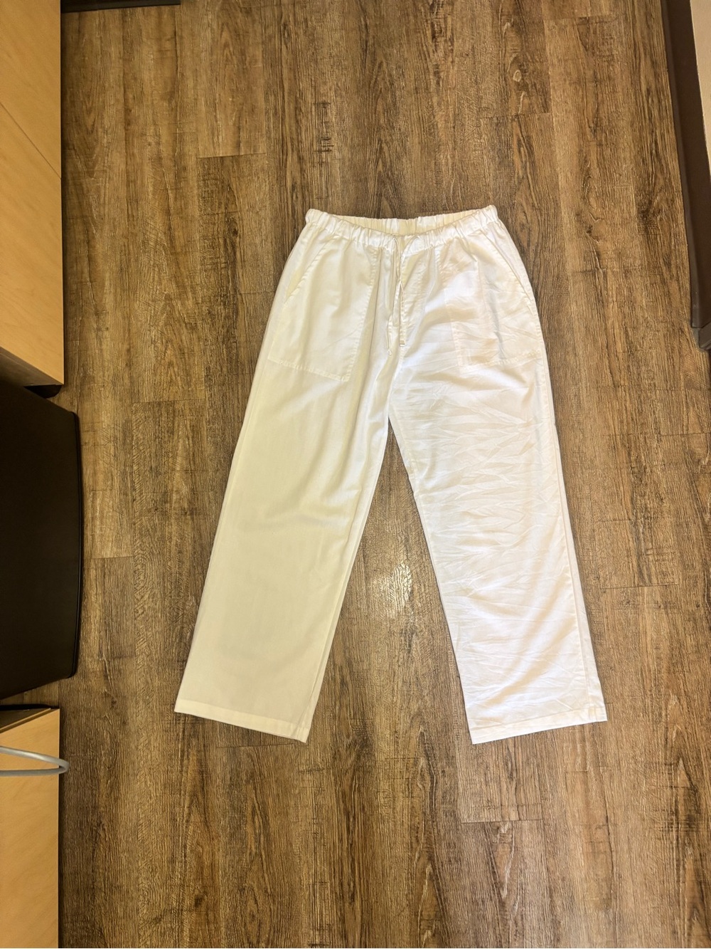 Calvin Klein white Elastic Waist Linen-Cotton Pants